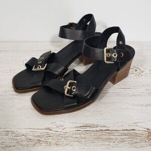Pikolinos  Black Leather Strappy Sandals  Silver Buckles  Block Heel   10-10.5